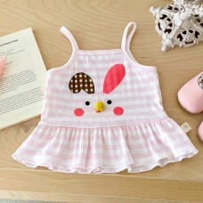 【6M-3Y】Baby Girl Cute Cartoon Print Pink Striped Camisole Tank Top