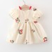 【6M-3Y】Baby Girl Sweet Fashion Floral Embroidery Bubble Sleeve Dress