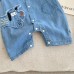 【3M-24M】Neutral Baby Cute Letter And Bear Embroidered Blue Denim Romper