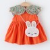 【6M-3Y】2-piece Baby Girl Sweet Floral Print Lapel Dress With Bunny Crossbody Bag