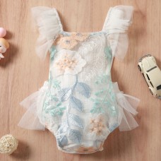 【3M-3Y】Baby Girl Sweet Flower Embroidered Romper