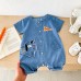 【3M-24M】Neutral Baby Cute Letter And Bear Embroidered Blue Denim Romper