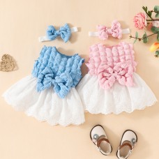 【3M-24M】2-piece Baby Girl Sweet Bow Design Sleeveless Dress With Hairband