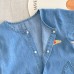 【3M-24M】Neutral Baby Cute Letter And Bear Embroidered Blue Denim Romper