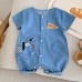 【3M-24M】Neutral Baby Cute Letter And Bear Embroidered Blue Denim Romper