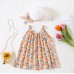 【9M-3Y】2-piece Baby Girl Sweet Flower Print Neck Dress With Hat