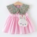 【6M-3Y】2-piece Baby Girl Sweet Floral Print Lapel Dress With Bunny Crossbody Bag
