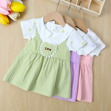 【6M-3Y】Baby Girl Cute Letter Embroidered Fake Two Piece Dress
