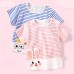 【6M-3Y】Baby Cute Bunny And Dinosaur Embroidered Short Sleeve Striped T-shirt