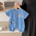 【3M-24M】Neutral Baby Cute Letter And Bear Embroidered Blue Denim Romper