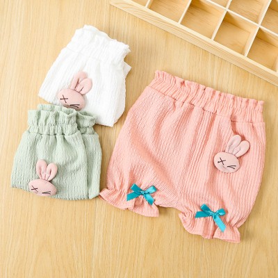 【6M-3Y】Baby Girl Cute Bunny And Bow Design Ruffle Shorts