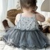 【3M-24M】Baby Girl Fashion Floral Print Stitching Layered Tulle Suspender Romper