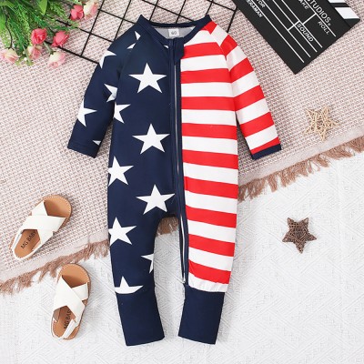 【3M-24M】Unisex Baby Independence Day Printed Long Sleeve Jumpsuit