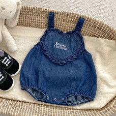 【3M-24M】Baby Girl Cute Letter Embroidered Heart Shape Sleeveless Denim Overalls