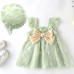 【3M-3Y】2-piece Baby Girl Sweet Butterfly Embroidered Mesh Bow Sleeveless Princess Dress With Hat