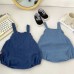 【3M-24M】Baby Girl Cute Letter Embroidered Heart Shape Sleeveless Denim Overalls