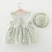 【9M-3Y】2-piece Baby Girl Sweet Butterfly Print Ruffle Sleeveless Dress With Hat