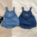 【3M-24M】Baby Girl Cute Letter Embroidered Heart Shape Sleeveless Denim Overalls