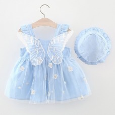 【9M-3Y】2-piece Baby Girl Sweet Butterfly Print Ruffle Sleeveless Dress With Hat