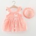 【9M-3Y】2-piece Baby Girl Sweet Butterfly Print Ruffle Sleeveless Dress With Hat