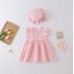 【3M-24M】2-piece Baby Girl Plaid Daisy Print Mesh Dress With Hat