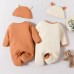【0M-6M】2-piece Unisex Baby Bear Embroidered Long Sleeve Romper With Hat