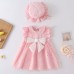 【3M-24M】2-piece Baby Girl Plaid Daisy Print Mesh Dress With Hat