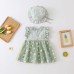 【3M-24M】2-piece Baby Girl Plaid Daisy Print Mesh Dress With Hat