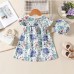 【6M-24M】2-piece Baby Girl Green Floral Short Sleeve Dress With Hat