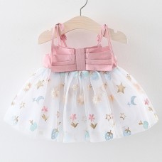 【9M-3Y】Baby Girl Pink Bow Mesh Embroidered Sling Dress