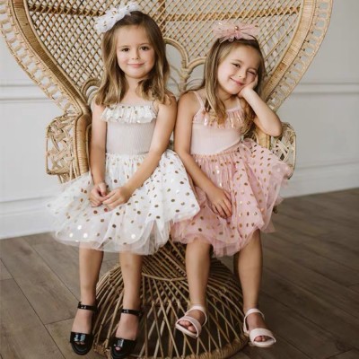 【3M-3Y】2-piece Baby Girl Polka Dot Mesh Sling Dress With Hair Accessories
