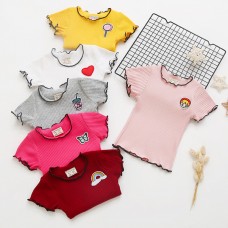 【6M-3Y】Baby Girl Cotton Multicolor Cartoon Embroidery Round Neck Short Sleeve T-shirt